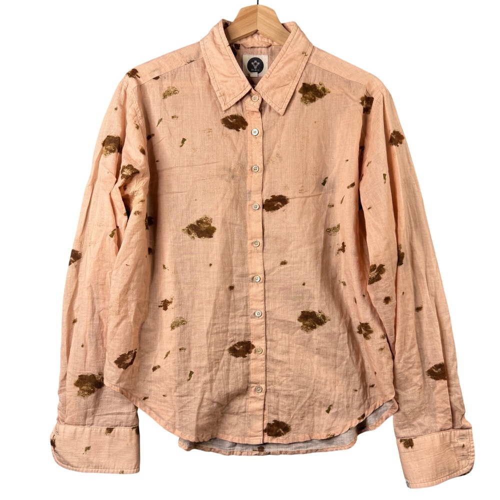 BSBEE Medium‎ Handmade Khadi Cotton Button Up Shirt Peach Brown Abstract